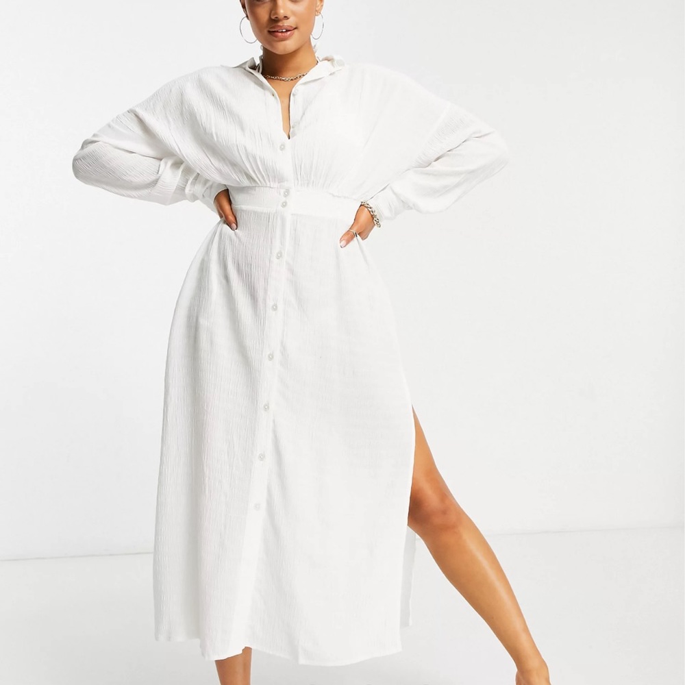 ASOS DESIGN button front maxi beach shirt dress in texture
